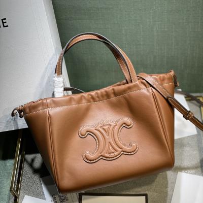 Celin Mini CUIR CABAS牛皮革抽繩包  棕色